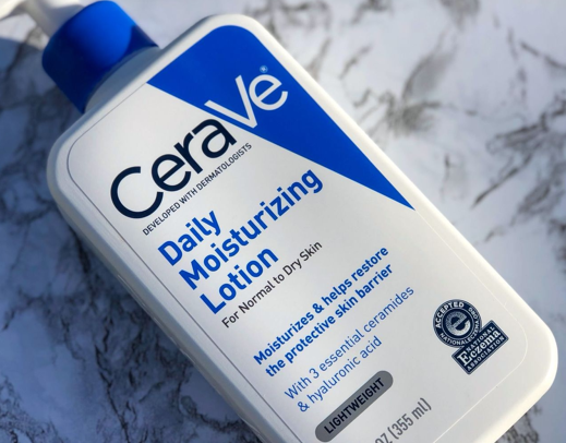 CeraVe Daily Moisturizing Lotion bottle with blue and white label.