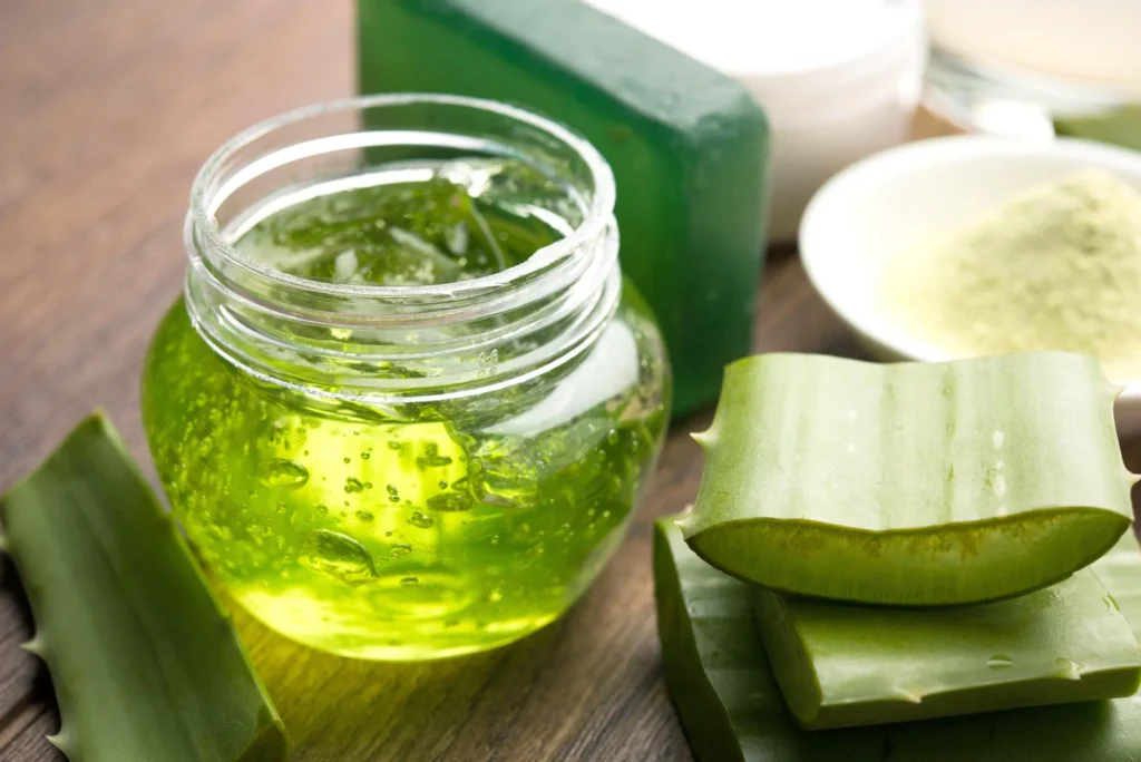 Homemade aloe moisturizer with natural ingredients for skin care.